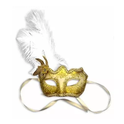 White Feather Glitter Mask Venetian New Years Eve Masquerade Ball Face Party  • £8.95