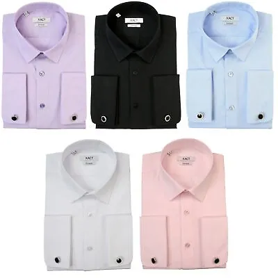 Xact Mens Plain Poplin Formal Shirt With Double/ French Cuff And Cuff Links • £28.99