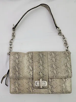 B Makowsky Beige Tan Snake Print Leather Shoulder Bag With Chain Link Strap • $39.99