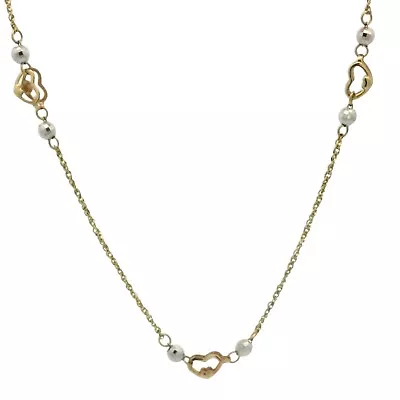 Heart Beaded Station Necklace In 14K Two-Tone Gold • $185