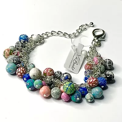 Viva Beads Handmade Multicolor Beads Silver Chain Bracelet NWT • $20.50