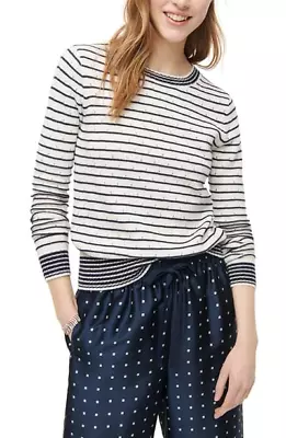 J.CREW Sweater Womens XS Navy Ivory Striped Pointelle Nautical Crew Wool AK195 • $9.99