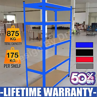 1.5m/1.8m Metal Shelving 5 Tier Industrial Boltless Heavy Duty Racking Garage • £21