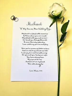 To My Son On Your Wedding Day Print Poem Calligraphy Handwritten Print • £9.99