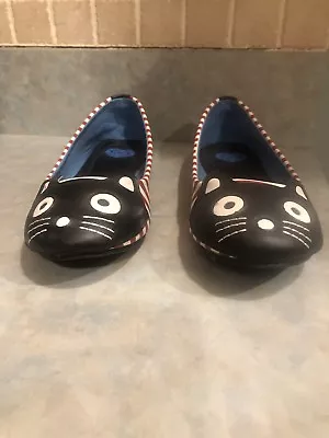 T.U.K. England Red & White Striped Leather Kitty Cat Flat TUK Size 5 • $60