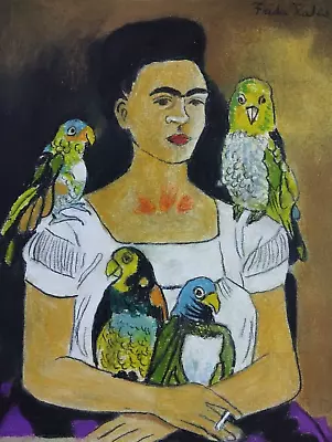 Frida Kahlo (Handmade)  Painting - Drawing On Old Paper Signed And Stamped • $105