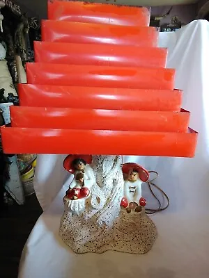 Vintage Asian-Oriental Chalkware? Lamp W RED Venetian-Tin Tiered Shade  • $189.89