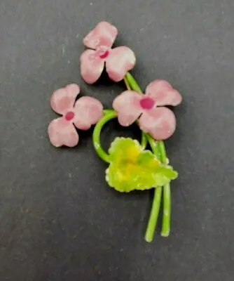 Vintage Austria Floral Pin Brooch Pink Green Gold Toned Back • $24.97