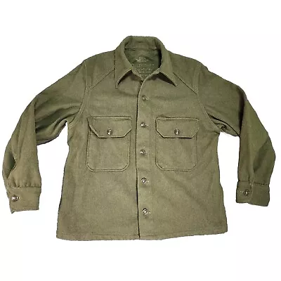 Vintage Wool Shirt Mens Medium Military Army Green Shacket CPO Hunting Button Up • $29.95