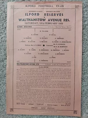 49/0 Ilford Reserves Vs Walthamstow Avenue Reserves (Isthmian League Reserves) • £4.99