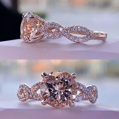 Infinity Engagement Ring 14k Rose Gold Plated 2.5 Ct Round Lab Created Morganite • $83.99