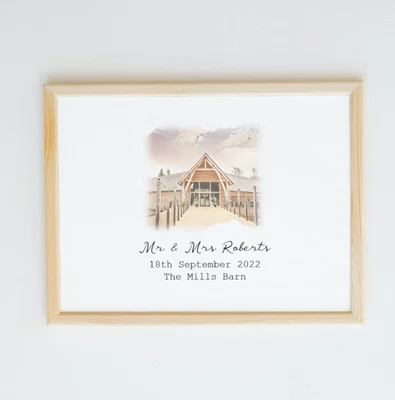 £7.49 • Buy Bespoke Wedding Venue Portrait Watercolour Personalised Anniversary 1st Gift