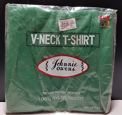 JOHNNIE OWENS Green V Neck T Shirt Small 34-36 Vtg 70's No Iron New In Package  • $24.99