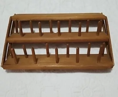 Vintage Spool Rack Wooden Thread Holder 22 Pegs Hinged / Can Lie Flat • $12.50