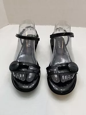 Vaneli Women’s Size 8 M Black Patent Leather Velvet Dressy Sandals Button Accent • $22