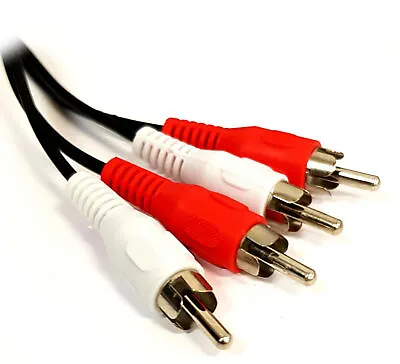 TWIN 2 RCA Phono Red White Male Plug Audio Lead Cable 1m 1.5m 2m 3m 5m 10m • £2.99