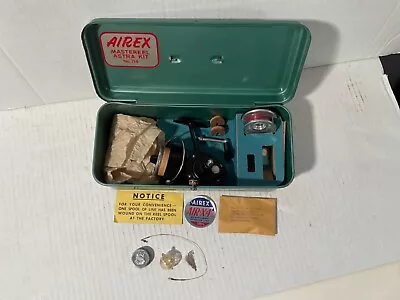 Vtg Airex Mastereel Astra Spinning Reel Tackle Box Kit 714 +Parts+Lub Tin+Bobber • $225