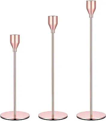 Set Of 3 Elegant Rose Gold Candle Holder Stand Wedding Table Centrepiece • £14.99