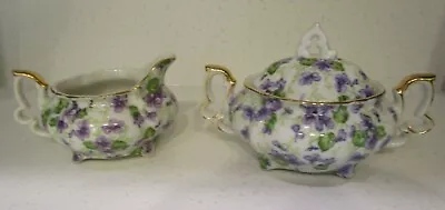 Vintage Lefton China Elegant Demitasse Violet Chintz Cream And Sugar 663v • $20.69