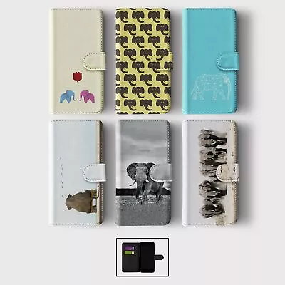 Case For Iphone 15 14 13 12 11 Se Pro  Wallet Flip Phone Cover Elephants Africa • £8.99