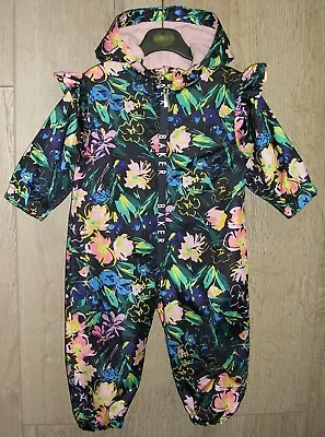 Ted Baker Girls Black Floral Cotton Lined Puddle Suit Raincoat Age 12-18 Months • £22.99