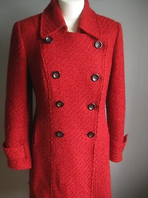 M&S WOOL TRENCH COAT 12 10 Red Military Long Line Jacket PER UNA Ladies Tweed • $142.97