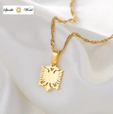 Women's Classic Small Mini Gold Plated Albanian Eagle Pendant Necklace • £13.99