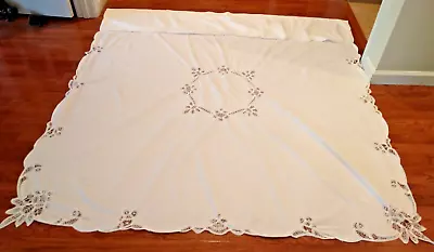 Vintage White Cotton Battenberg Lace & Embroidered Shower Curtain • $29