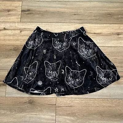 Midnight Hour Cat Velvet Skater Mini Skirt SZ Medium Black Stretch Hot Topic • $29.99