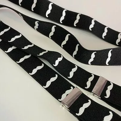 Adult Adjustable Black & White Mustache Suspenders • $6.57