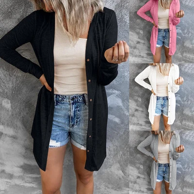£10.39 • Buy Womens Long Sleeve Cardigan Ladies Boyfriend Open Front Button Coat Outwear Top