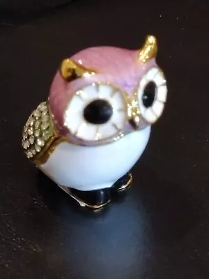 $12.50 • Buy New Bejeweled Enameled Hinged Metal Trinket Box Figurine Bling Purple Owl Nice