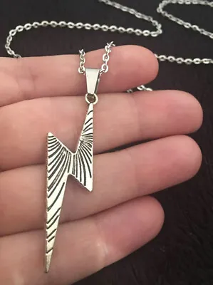 Lightning Bolt Necklace 24  Chain Silver Harry Potter Inspired Thunder Emo *UK* • £6.25