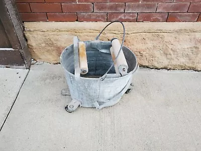 Galvanized Metal Mop Wringer Bucket Rollers Flower Garden Industrial Decor #9 • $24.99