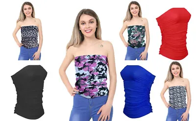 £5.49 • Buy New Women Ladies Boob Tube Ruched Tops Summer Blouse Strapless Bandeau Tank 8-24