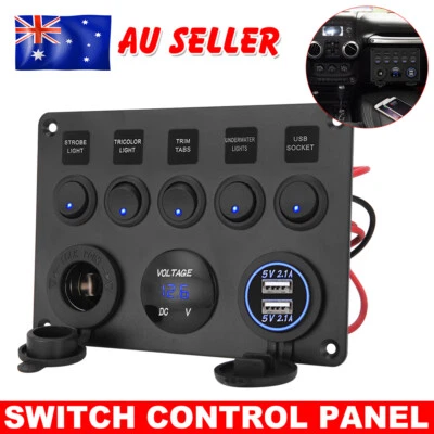 $27.45 • Buy Car 12V Switch Panel 5 Gang Control Inline Fuse Box USB ON-OFF Toggle Voltmeter