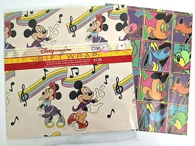 Vintage Disney's Mickey & Minnie Music Dancing Rainbow Gift Wrap Wrapping Paper  • $12.50