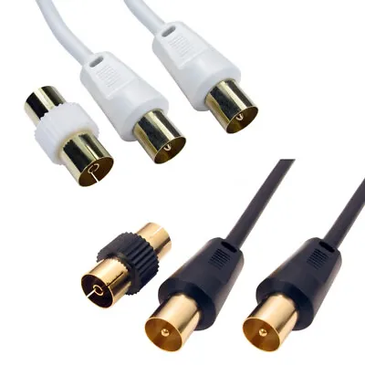 25CM - 50M RF Coaxial TV Aerial Cable & Coupler - Television Extension Lead Gold • £2.58