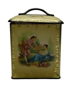Vintage Victorian Garden Tea Cookie Biscuit Box Tin Gold Tone 6 X 4 X 4 Inches • $24.99