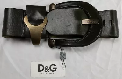 DOLCE & GABBANA Big Belt Olive Green Leather DG Logo Large Buckle 38  • £76