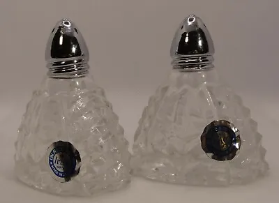 Salt And Pepper Shakers Vintage I. W. RICE Art Deco Pyramid Clear Glass/Chrome • $10.82