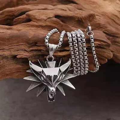 Mens Punk Silver Witcher Wolf Head Pendant Necklace Biker Jewelry Box Chain 24  • $8.99