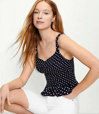 NEW Loft XL Women's Navy Blue White Dot Smocked Peplum Cami Tank Top Blouse  • $18.19