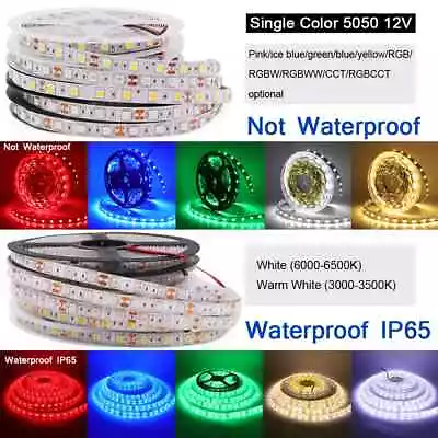 12V LED Strip 5050 RGB Warm White Light Waterproof 5m 60LED/m LED Tape Lights • $4.47