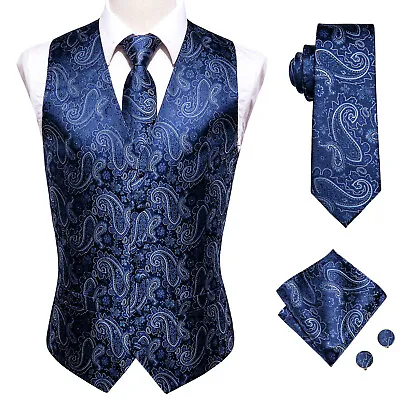 $21.66 • Buy Paisley Mens Waistcoats Tie Set Blue Floral Casual Suit Silk Slim Fit Vest Coats