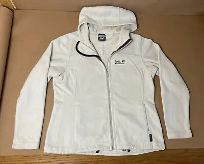 Jack Wolfskin Fleece Jacket Hooded Full Zip NANUK White Cream Outdoor Size 14/16 • £24.96