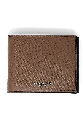 2-pc SET Michael Kors Harrison Leather Billfold Wallet W/ Passcase Tan & Black • $84.99