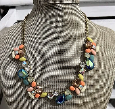 J. Crew Multicolored AB Rhinestone Statement Gold Tone Necklace • $19.99