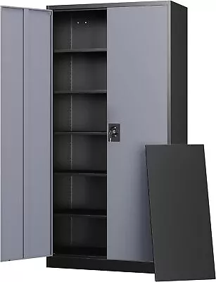 Metal Storage Cabinet With Adjustable Shelves And Locking Doors For Home Garage • $159.99