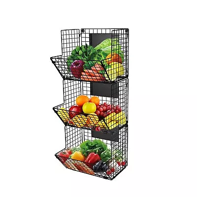 3-Tier Wall Mounted Storage Basket Foldable Organizer Hanging Metal Wire Bask... • $48.48